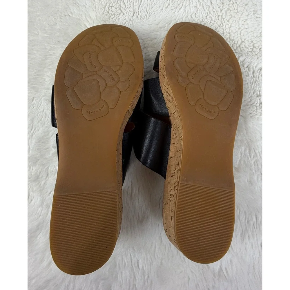 Kork-Ease Menzie Black Leather Cork Wedge Slide Sandals Womens Size 11 Comfort